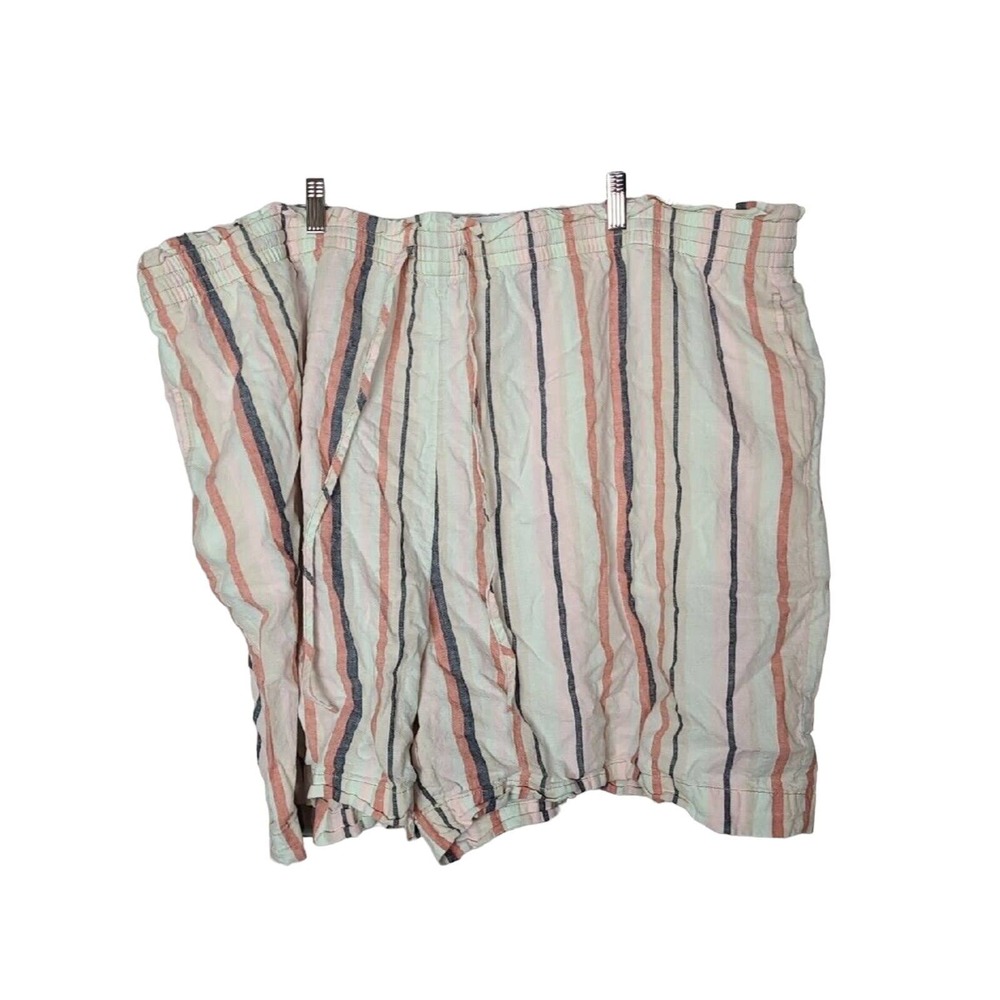 Terra & Sky Multicolor Striped Drawstring Linen High Waisted Shorts Plus Size 4X